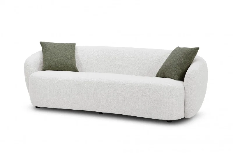 90" Off White Fabric Sofa With Black Legs