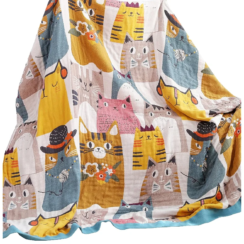 Cat Kitty Muslin All Season Blanket For Bed Sofa Couch,100% Combed Cotton 4 La