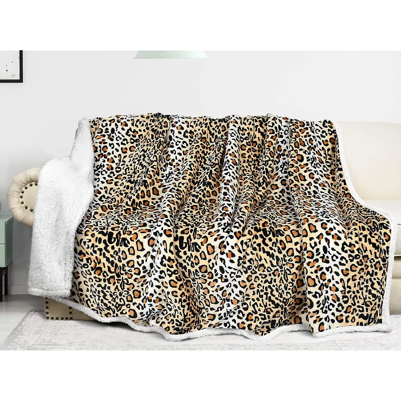 Cheetah Sherpa Fleece Blanket For Bed, Super Soft Plush Sofa Couch Throw Blank