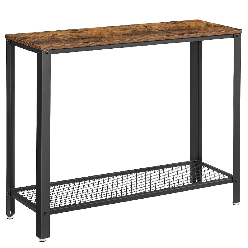 Console Table, 2-Tier Entryway Table With Mesh Shelf, Narrow Sofa Table, Steel