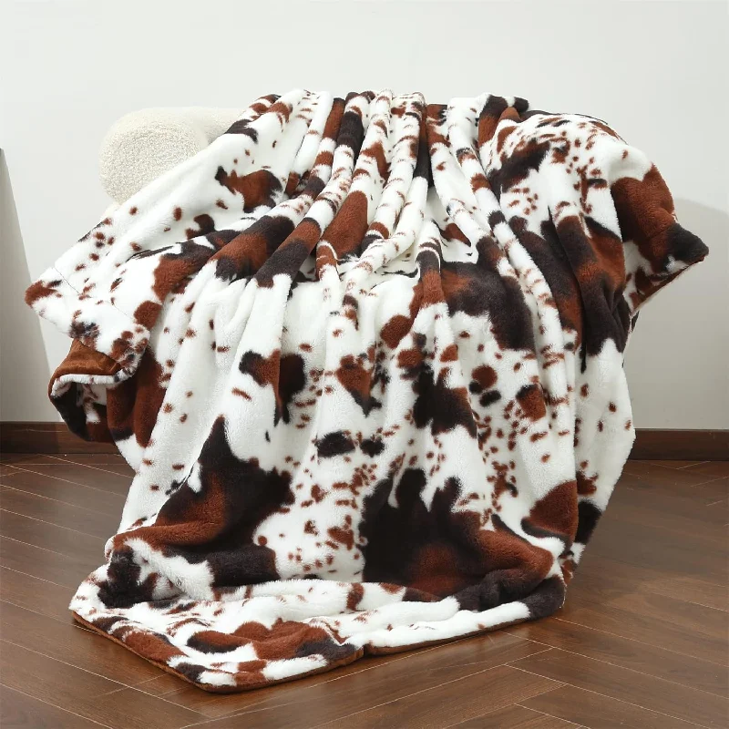 Cow Blanket Lightweight Soft Cow Print Sofa Bed Travel Blankets Warm Coffee Co