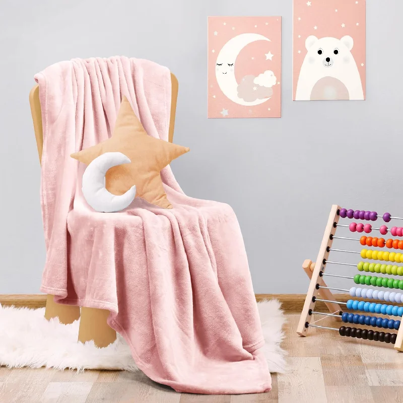 Fleece Blanket Kids Size Pink 300Gsm Luxury Blanket For Couch Sofa Bed Anti-St