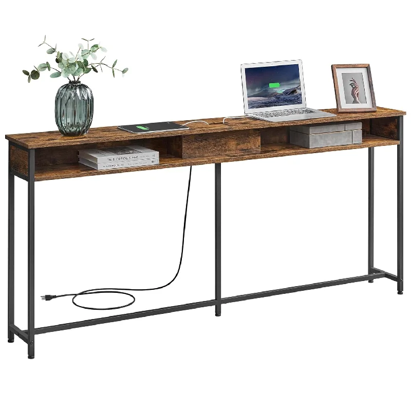 Narrow Console Table - 70.9 Inch Sofa Table With 2 Outlet And 2 Usb Ports, Lon