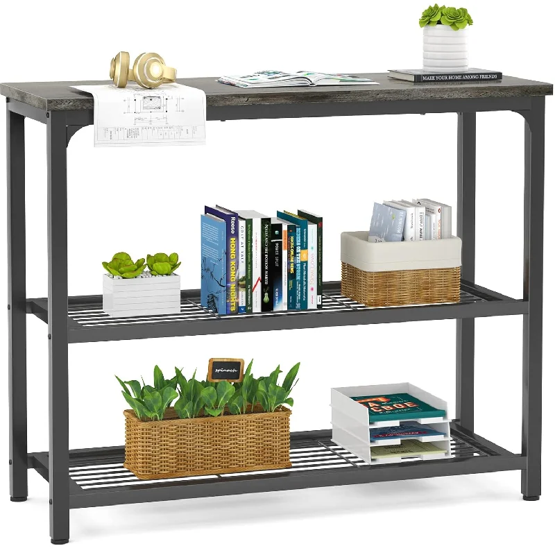 Small Console Table, Sofa Table With Double Mesh Shelves, Modern Entryway Tabl