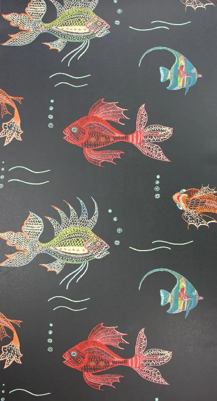 Aquarium Wallpaper in Black and Multi-Color from the Perroquet Collection