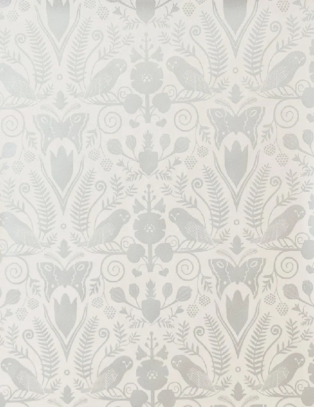 Barn Owls and Hollyhocks Wallpaper in Diamonds and Pearls on Cream by Carson Ellis