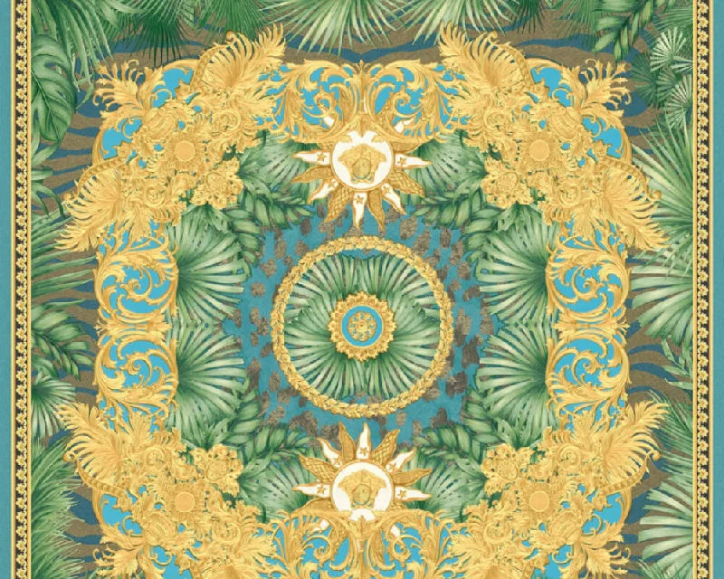 Baroque Ornaments Textured Wallpaper in Green/Multi from the Versace V Collection