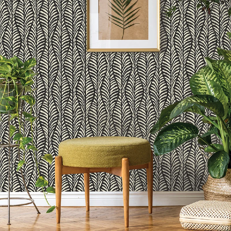 Block Print Leaves Peel and Stick Wallpaper