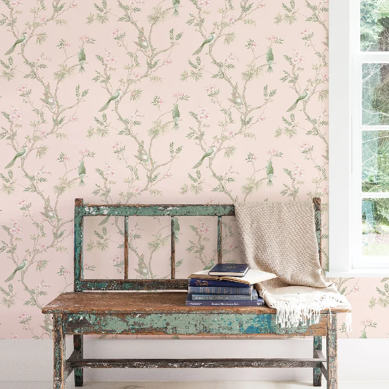 Classic Bird Trail Pink Wallpaper from the Secret Garden Collection