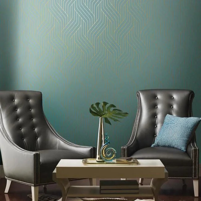 Ebb And Flow Wallpaper in Blue and Gold from the Modern Metals Collection