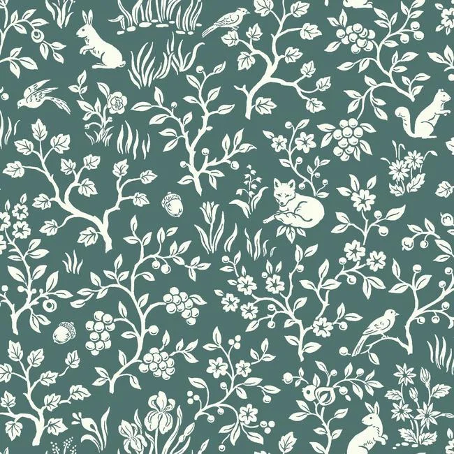 Fox & Hare Wallpaper in Teal from Magnolia Home Vol. 2