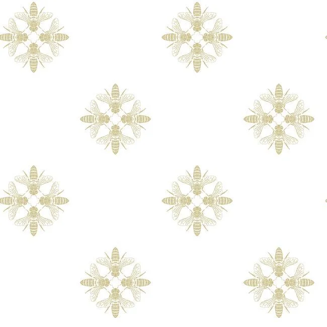 Honey Bee Peel & Stick Wallpaper in White and Gold