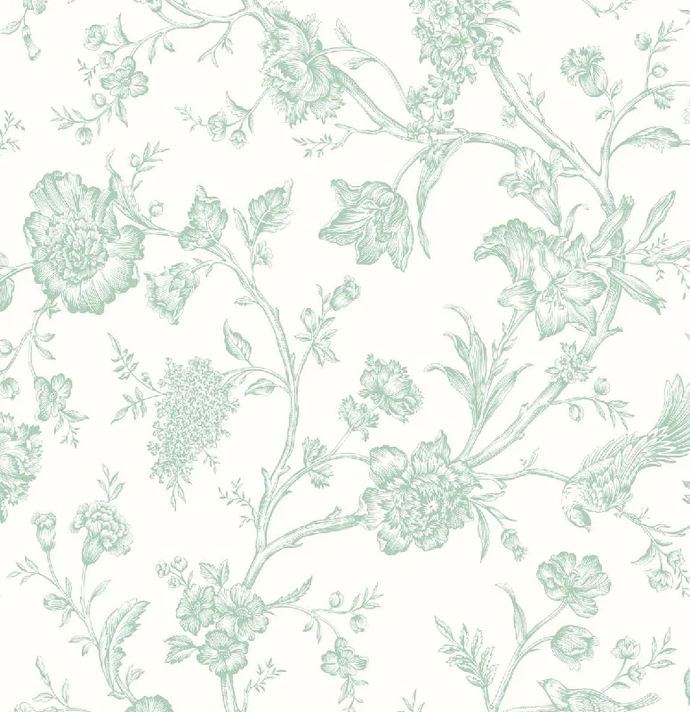 Jasmine Chinoiserie Seaglass Peel-and-Stick Wallpaper