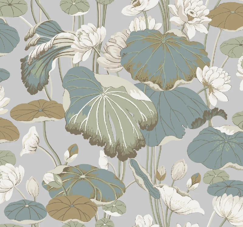 Lotus Pond Heather/Cotton Wallpaper from the Greenhouse Collection