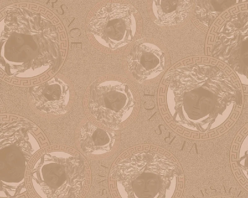 Medusa Head Silhouette Textured Wallpaper in Gold/Beige from the Versace V Collection