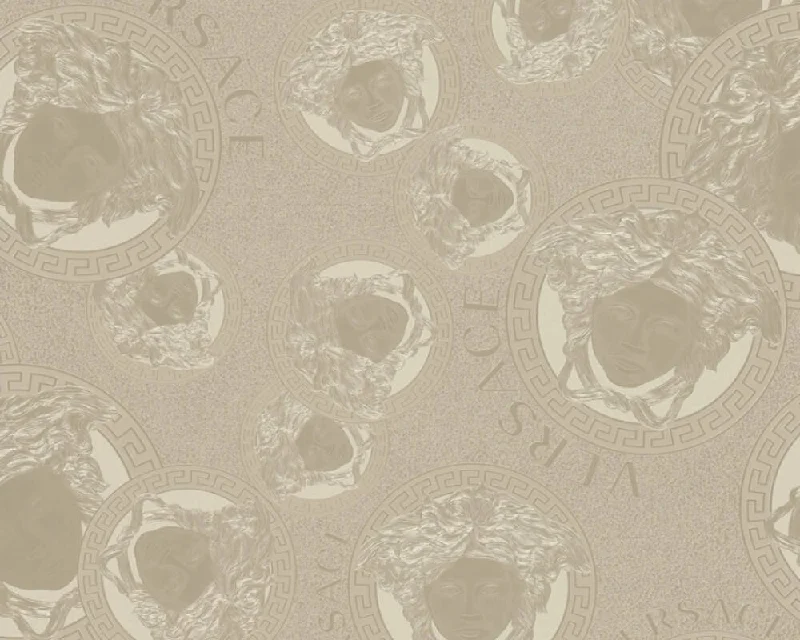 Medusa Head Silhouette Textured Wallpaper in Gold/Grey from the Versace V Collection