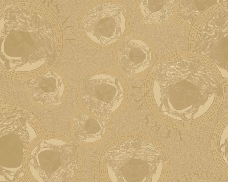 Medusa Head Silhouette Textured Wallpaper in Gold from the Versace V Collection