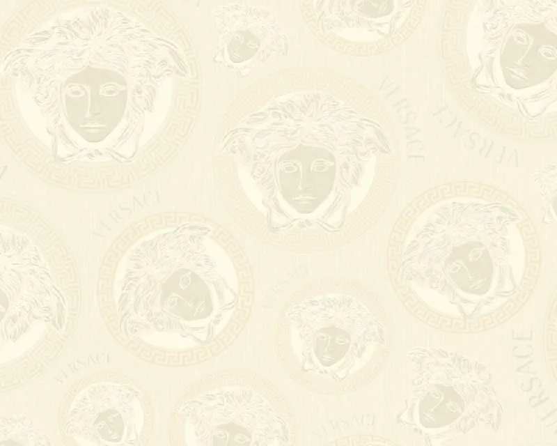 Medusa Head Textured Wallpaper in Cream/White from the Versace V Collection