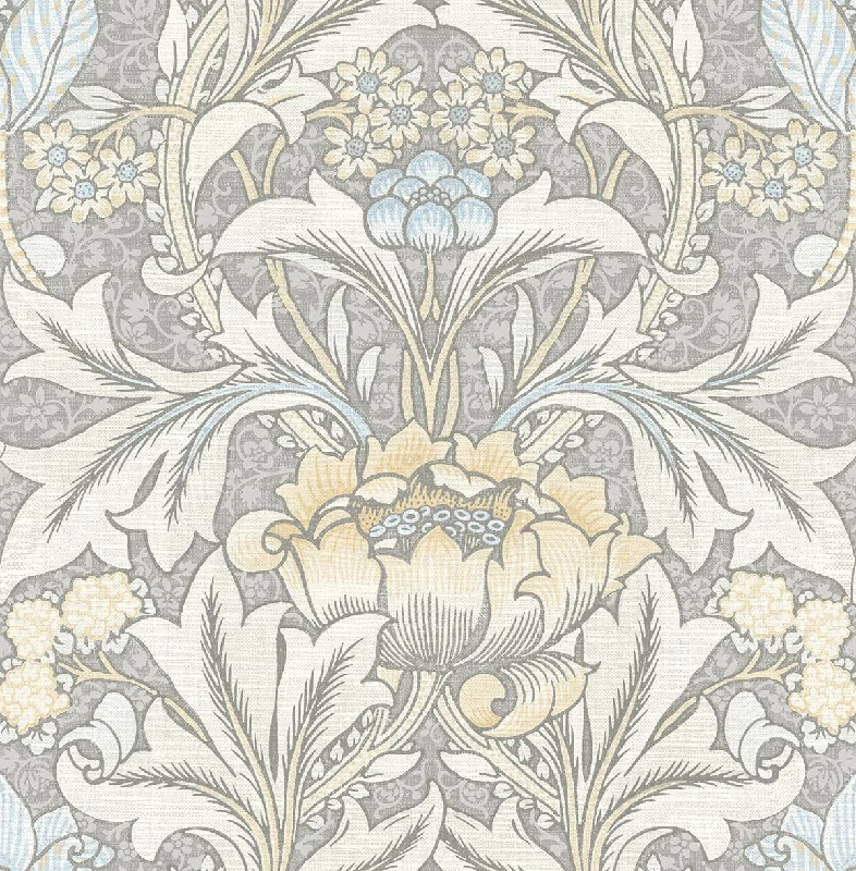 Morris Flower Peel-and-Stick Wallpaper in Daydream Grey and Pearl Blue