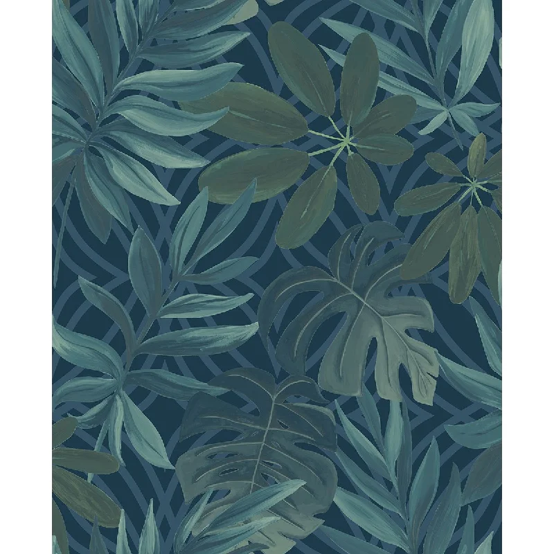 Nocturnum Leaf Wallpaper in Blue from the Moonlight Collection