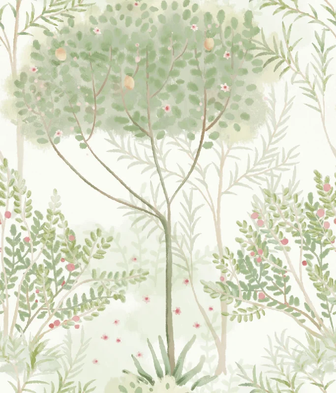 Orchard Wallpaper in White/Green from the Mediterranean Collection