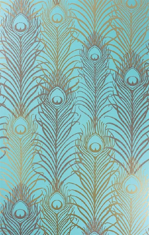 Peacock Wallpaper in Jade and Metallic Gold by Matthew Williamson for Osborne & Little