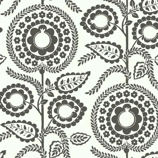 Pomegranate Bloom Wallpaper in Black and White from the Silhouettes Collection