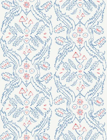 Salad Days Wallpaper in Cream, Navy, and Red