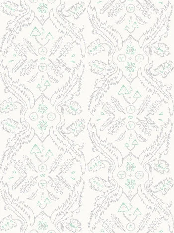 Salad Days Wallpaper in Cream, Quartz, and Celadon