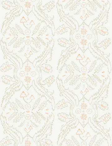 Salad Days Wallpaper in Straw, Cream, and Gloaming Neon Orange