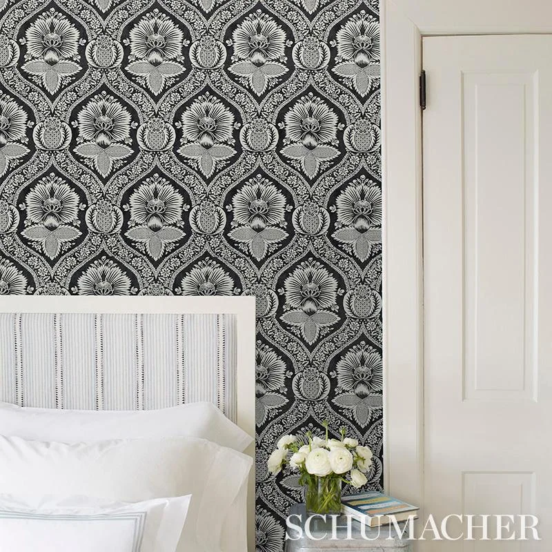 Schumacher Villandry Damask Print Wallpaper