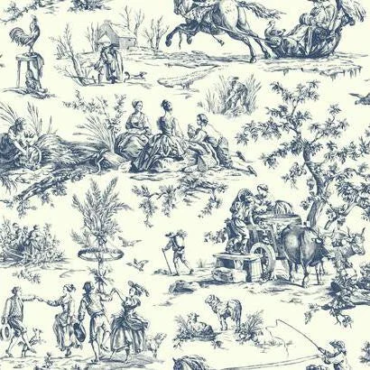 Seasons Toile Wallpaper in Blue