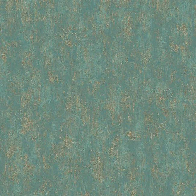 Shimmering Patina Wallpaper in Gold and Deep Turquoise by Antonina Vella for York Wallcoverings