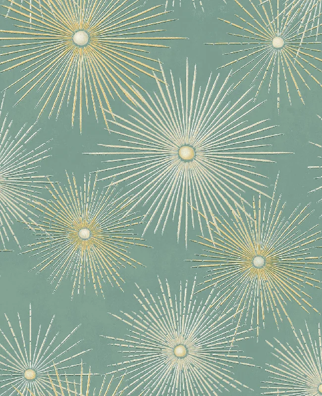 Starburst Geo Prepasted Wallpaper in Teal/Gold