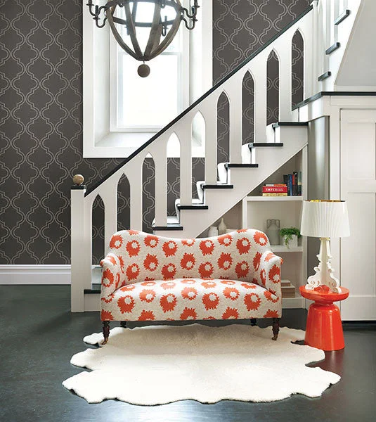 Tetra Charcoal Quatrefoil Wallpaper from the Symetrie Collection