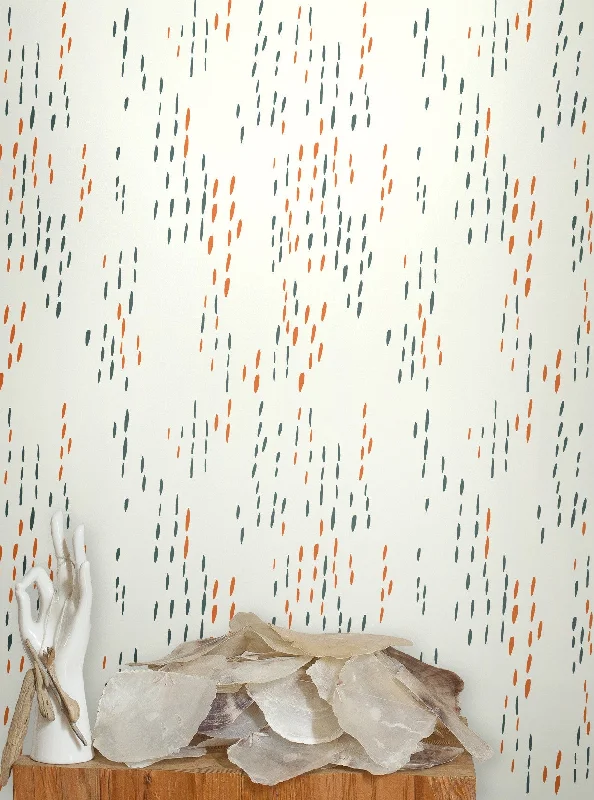 The Sou'wester Wallpaper in Gloaming Neon Orange and Aquatic