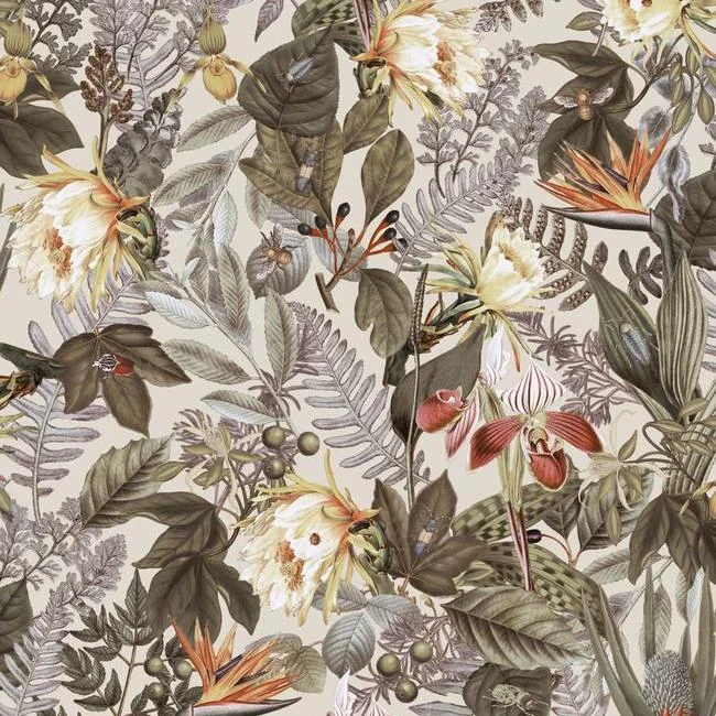 Tropical Flowers Peel & Stick Wallpaper in Beige