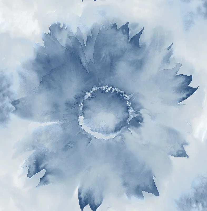 Watercolor Sunflower Peel-and-Stick Wallpaper in Navy Blue