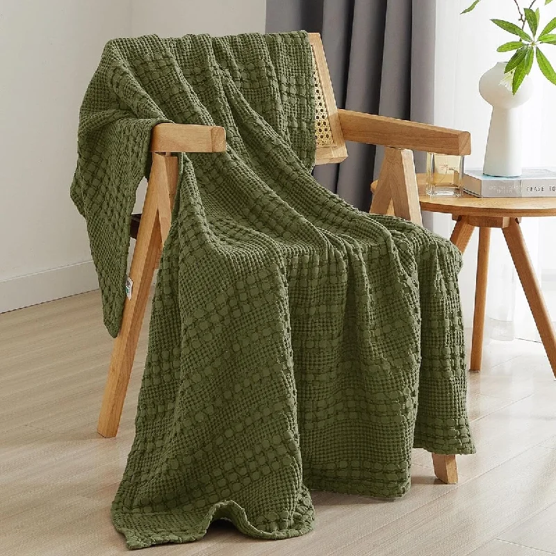 100% Cotton Waffle Weave Throw Blanket , 50"x60" Aesthetic Breathable & Skin-Friendly Blanket for Room Decor And Office