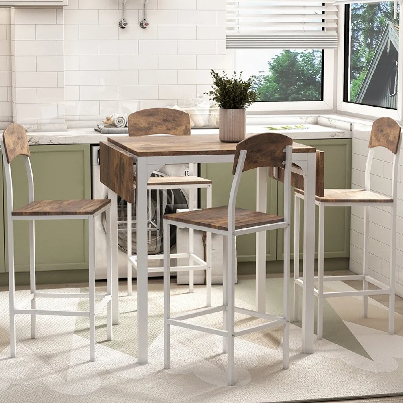 5-piece Counter Height Drop Leaf Dining Table Set with Dining Chairs