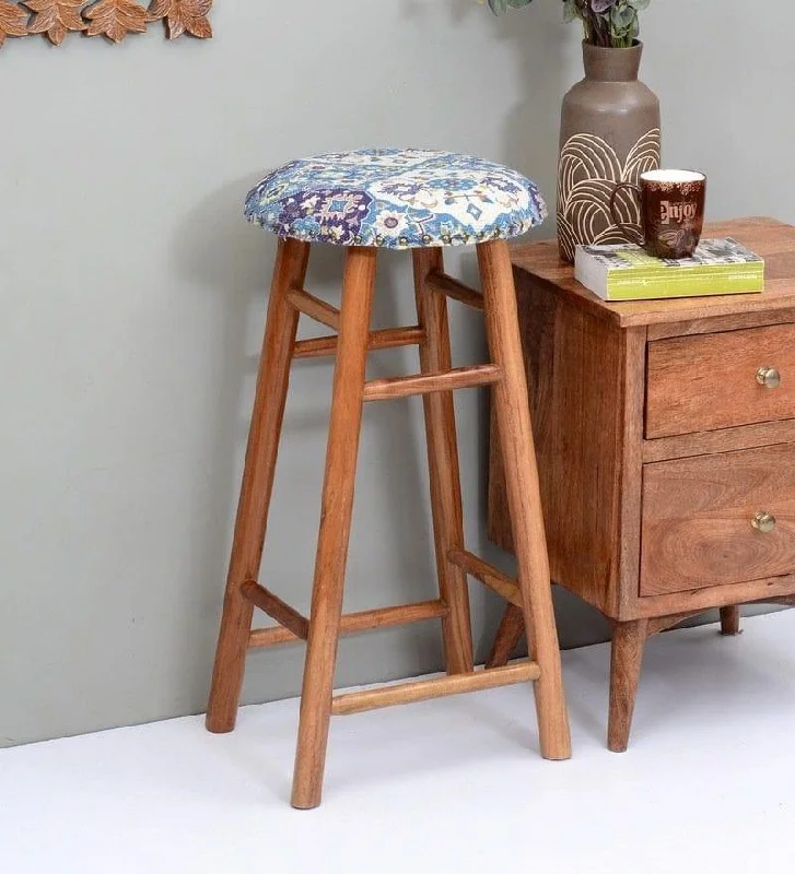 Adler Mango Wood Bar Stool In Velvet MultiColour