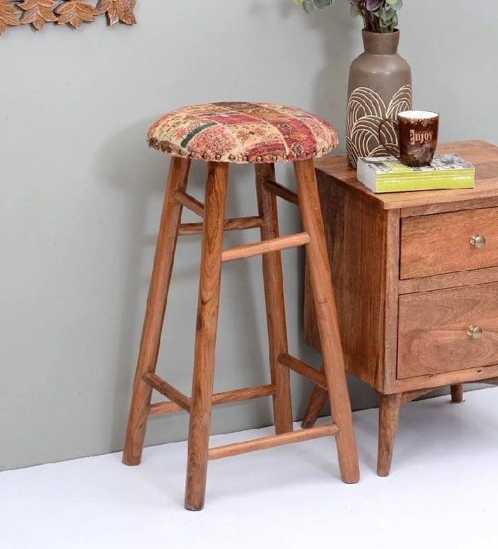 Cady Mango Wood Bar Stool In Velvet MultiColour