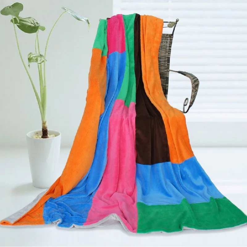 Colorful Patchwork Soft Coral Fleece Patchwork Throw Blanket (59 by 78.7 inches)