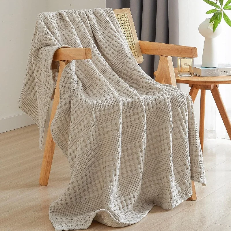 Cotton Waffle Weave Throw Blanket ,- Lightweight Washed Cotton Throw Blanket for Spring & Summer ,50"x60"