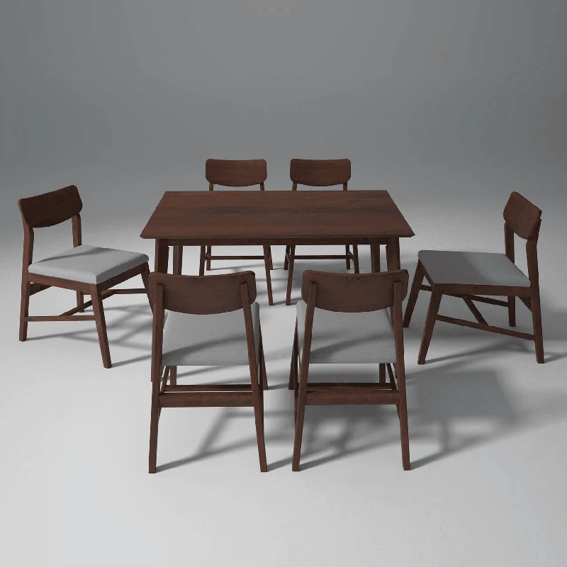 Ducasse Mango Wood Dining Table Set In Walnut With 6 Seating