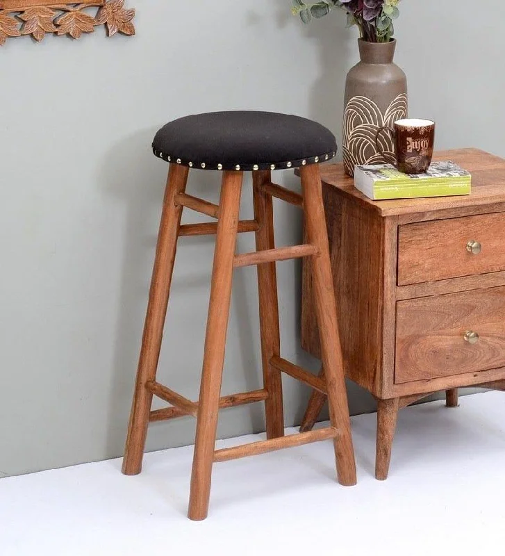 Enkel Mango Wood Bar Stool In Velvet Black Colour