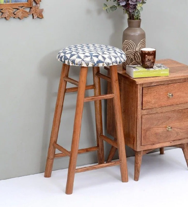 Enrico Mango Wood Bar Stool In Velvet Blue Colour