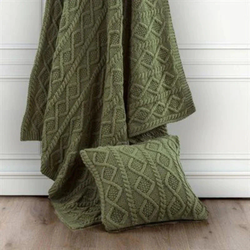 Green Cable Knit Throw Blanket