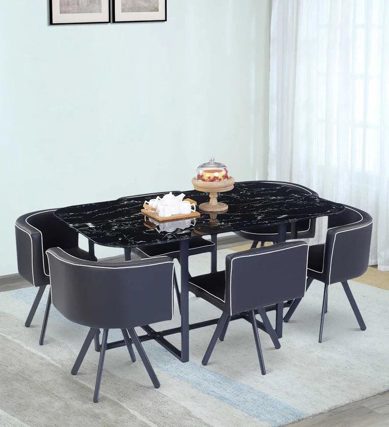 Jenna Metal 6 Seater Dining Set in Black Finish