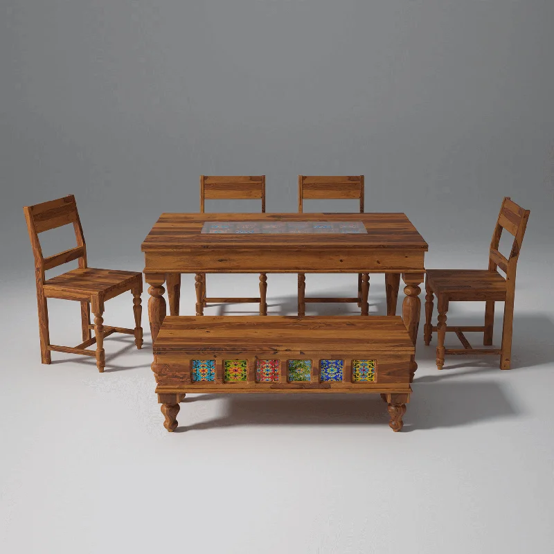 Keller Sheesham Wood Dining Table Set In Reddish Rosewood